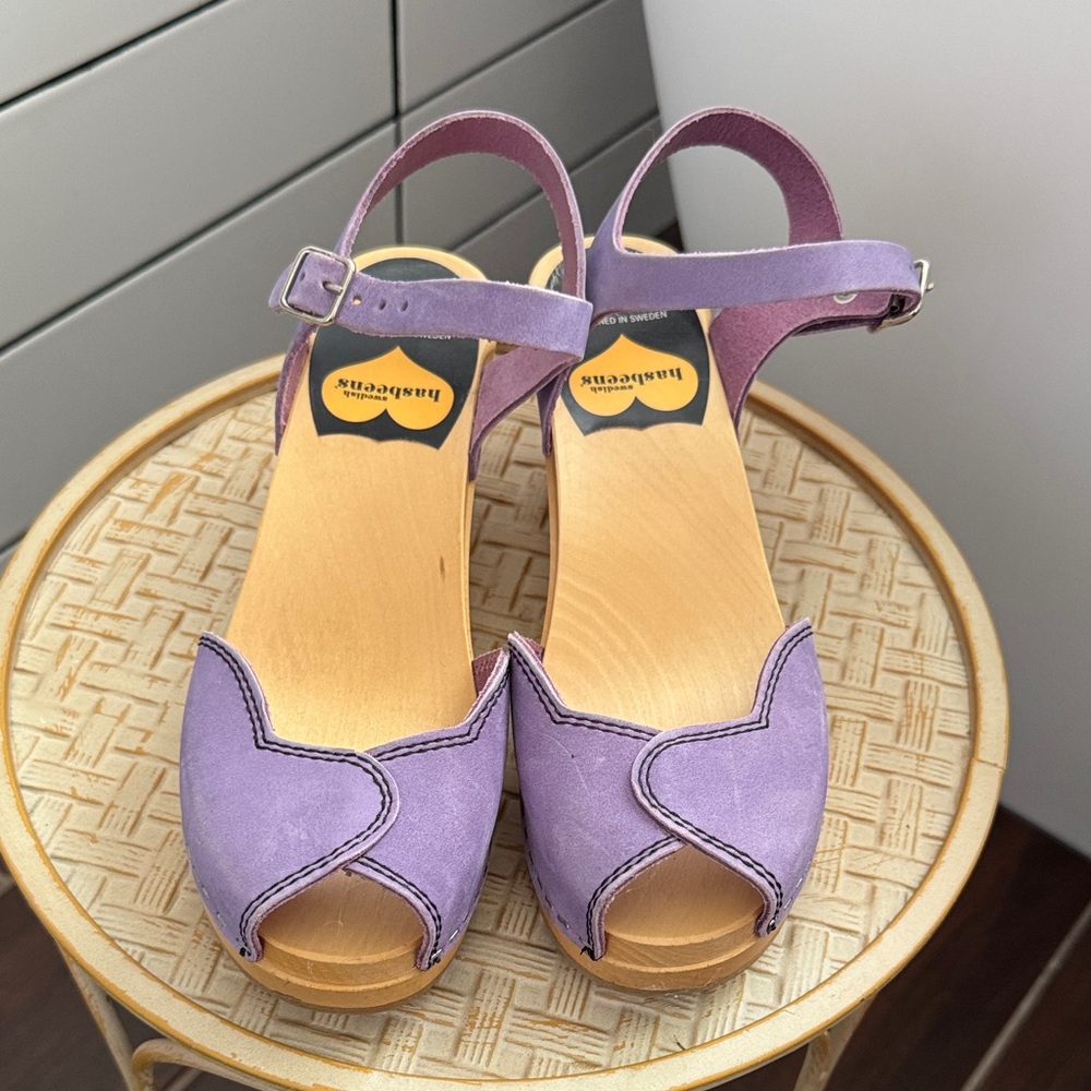Swedish Hasbeens Purple Peep-Toe Mules